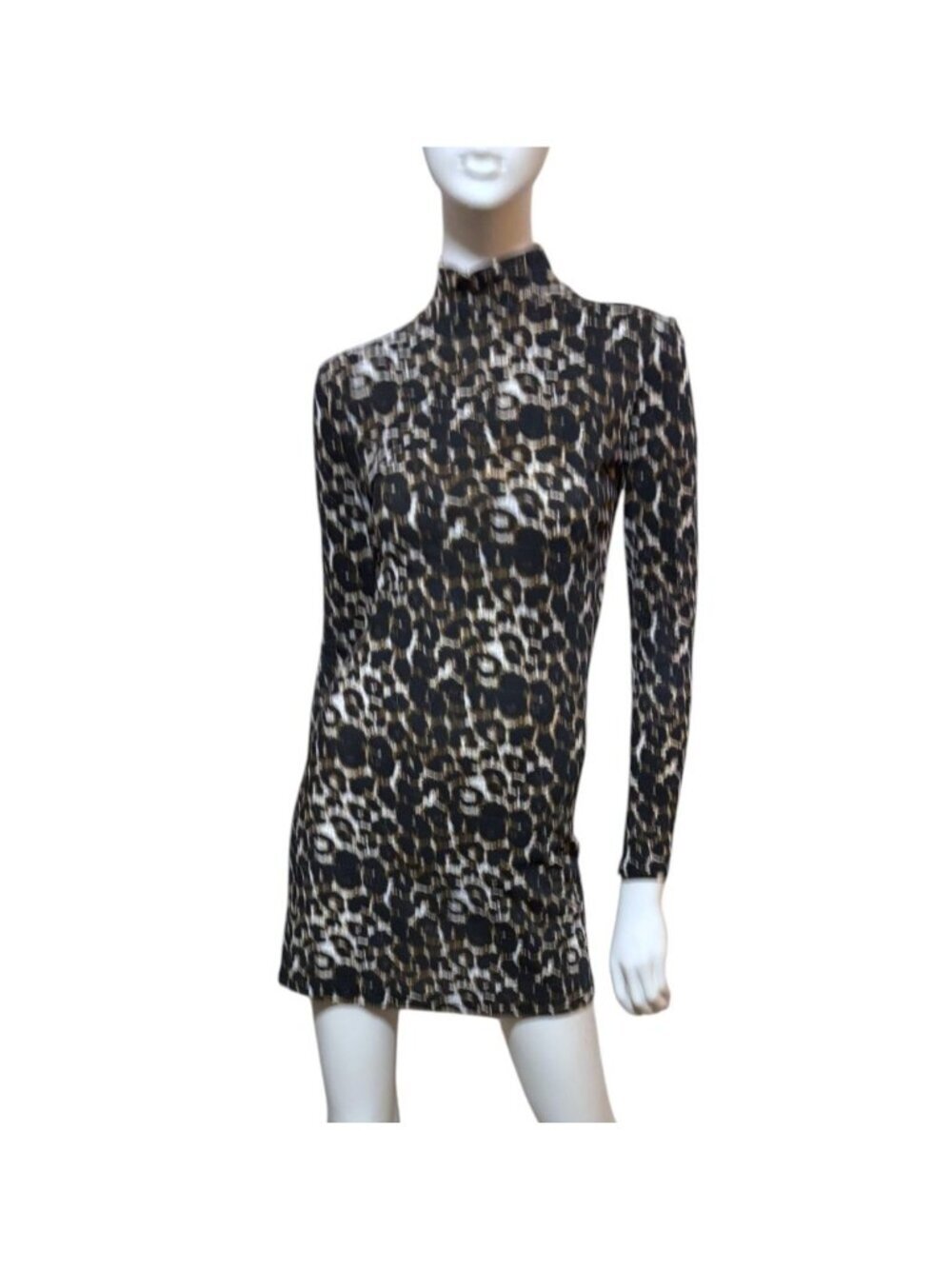 Vintage Fredericks of Hollywood Leopard Print Bodycon Mini Dress XS Micro Ribbed